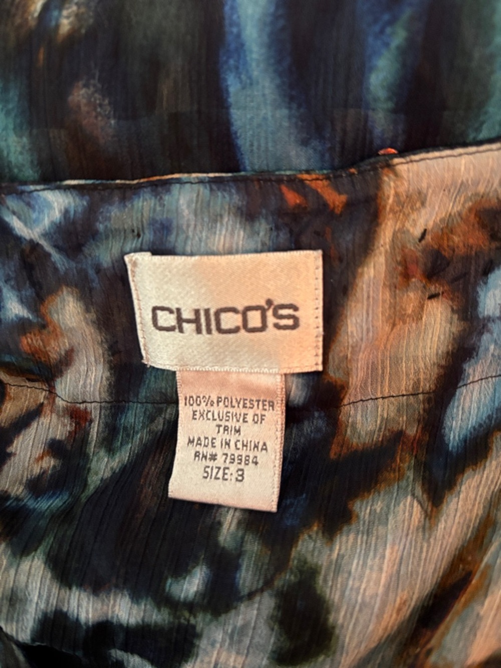 Chico's Blue Teal Black Abstract Beaded Sheer Tunic - Picture 2 of 6